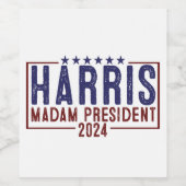 Harris Madam President 2024 Wijn Etiket (Enkel label)