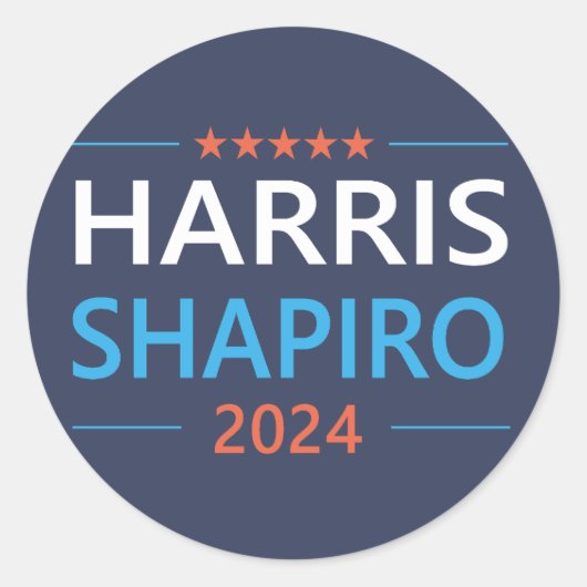 Harris Shapiro 2024 Kamala Harris Democraat Ronde Sticker (Voorkant)