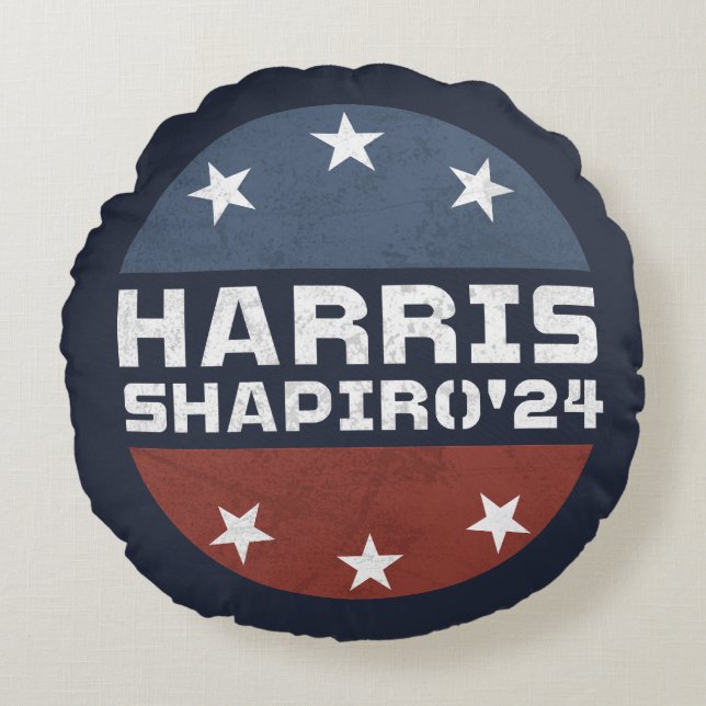 Harris Shapiro 2024  rood blauw Rond Kussen (Voorkant)