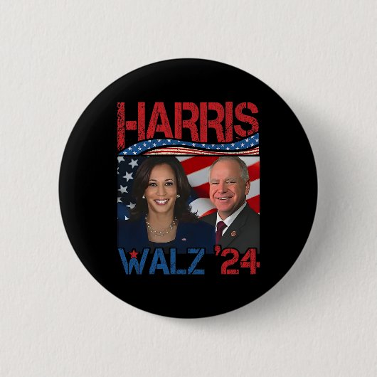 Harris Tim Walz Waltz 3 Ronde Button 5,7 Cm (Voorkant)
