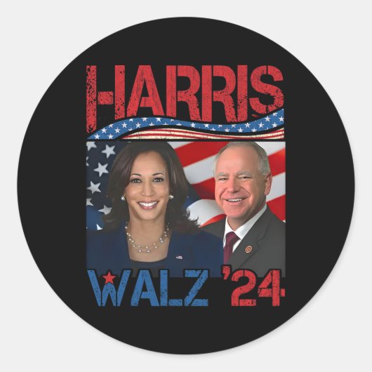 Harris Tim Walz Waltz 3 Ronde Sticker (Voorkant)