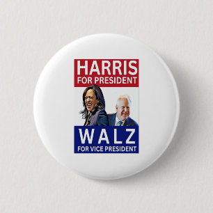 Harris voor President Walz voor vice-President Kam Ronde Button 5,7 Cm