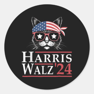 Harris W 2024 Grappige Kattenverkiezing Kamala Har Ronde Sticker