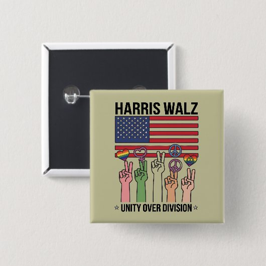 Harris Waltz 2024 Eenheid over Divisie Vierkante Button 5,1 Cm (Voorkant /achterkant)