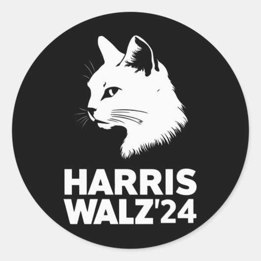 Harris Waltz 2024 Verkiezing Grappig Cat Kamala Ti Ronde Sticker (Voorkant)