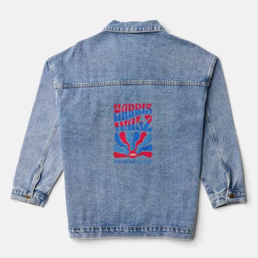 Harris Walz 2024 Boho Groovy Retro rood Blu Denim Jacket (Achterkant)