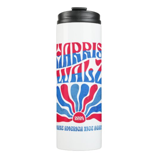 Harris Walz 2024 Boho Groovy Retro rood Blu Thermosbeker (Voorkant)
