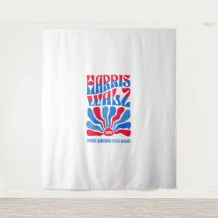Harris Walz 2024 Boho Groovy Retro rood Blu Wandkleed
