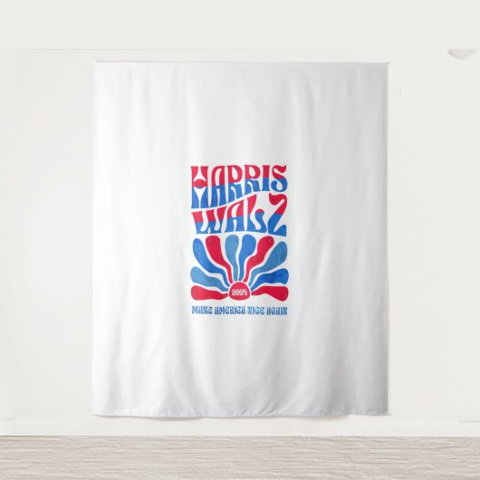 Harris Walz 2024  Boho Groovy Retro rood Blu Wandkleed (Voorkant)