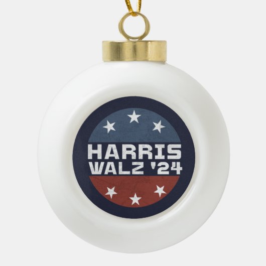 Harris Walz 2024 Campagne Verenigde Staten Vlag Keramische Bal Ornament (Voorkant)