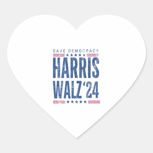 Harris Walz 2024 - De democratie redden Hart Sticker (Voorkant)