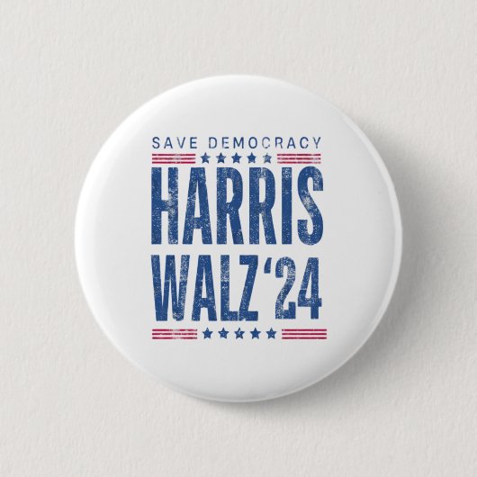 Harris Walz 2024 - De democratie redden Ronde Button 5,7 Cm (Voorkant)