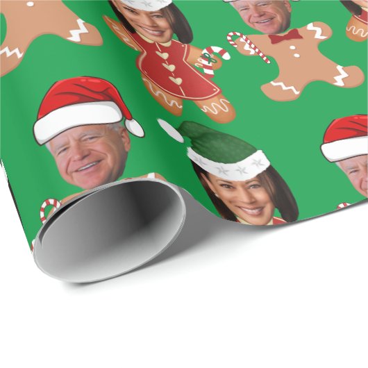 Harris Walz 2024 Gezicht Gingerbread Kerstmis Cadeaupapier (Rol Hoek)