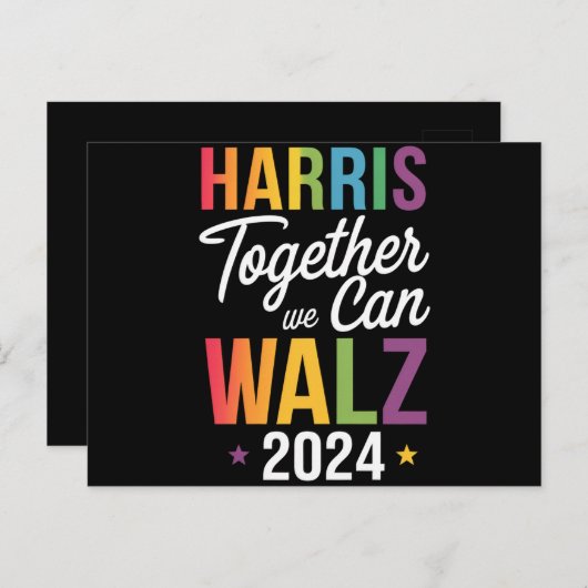 Harris Walz 2024 Kamala Samen kunnen we LGBT Briefkaart (Voorkant / Achterkant)
