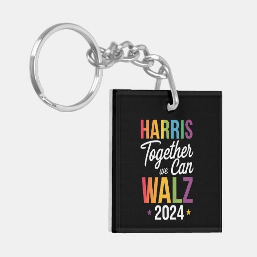 Harris Walz 2024 Kamala Samen kunnen we LGBT Sleutelhanger (Voorkant Links)