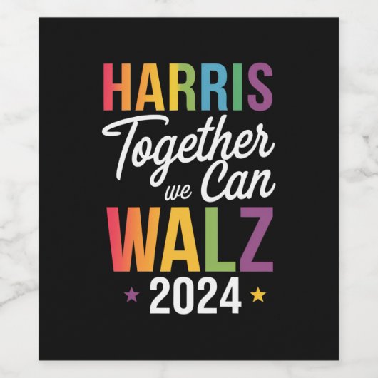Harris Walz 2024 Kamala Samen kunnen we LGBT Wijn Etiket (Enkel label)