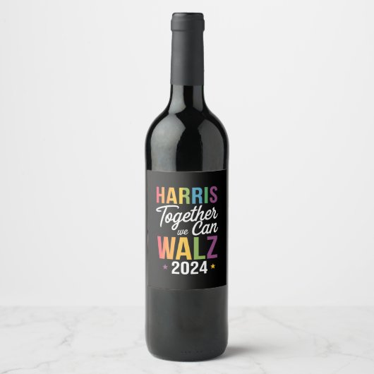 Harris Walz 2024 Kamala Samen kunnen we LGBT Wijn Etiket (Voorkant)