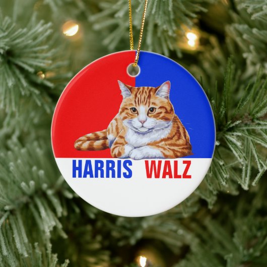 Harris Walz 2024 - Kat rood blauw Keramisch Ornament (Boom)