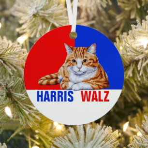 Harris Walz 2024 - Kat rood blauw Metalen Ornament
