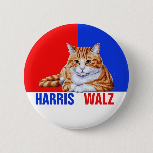 Harris Walz 2024 - Kat rood blauw Ronde Button 5,7 Cm (Voorkant)