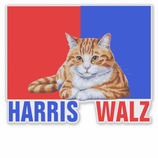 Harris Walz 2024 - Kat rood blauw Sticker (Voorkant)