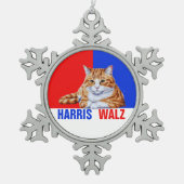 Harris Walz 2024 - Kat rood blauw Tin Sneeuwvlok Ornament (Voorkant)