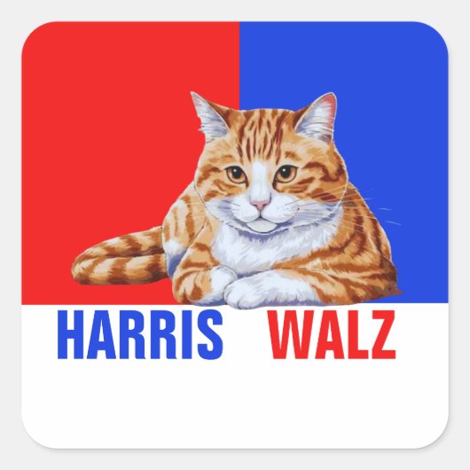 Harris Walz 2024 - Kat rood blauw Vierkante Sticker (Voorkant)