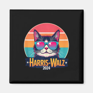 Harris Walz 2024 Kat Zonnebril Retro Vintage Magneet