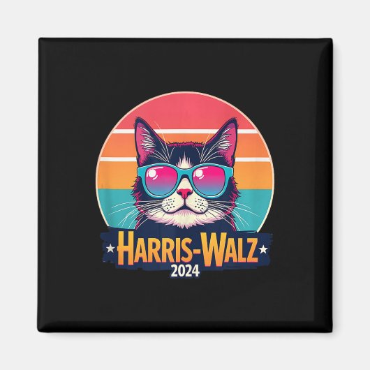 Harris Walz 2024 Kat Zonnebril Retro Vintage Magneet (Voorkant)