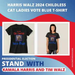 Harris Walz 2024 Kinderloze Kat Dames Stem Blauw T-shirt