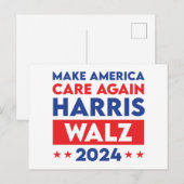 Harris Walz 2024 Make America Care opnieuw Briefkaart (Voorkant / Achterkant)
