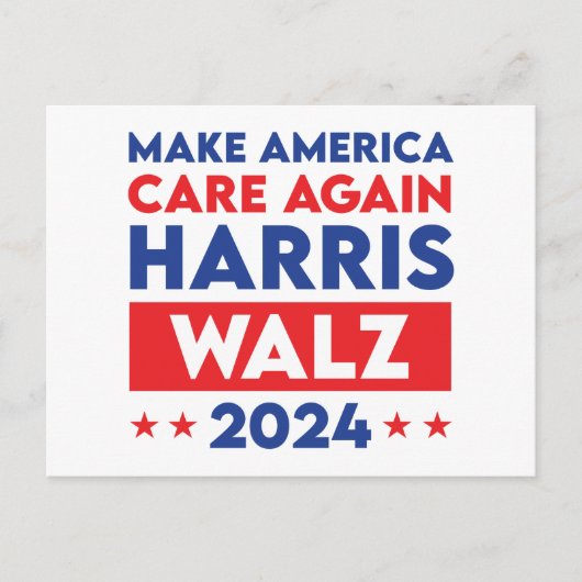 Harris Walz 2024 Make America Care opnieuw Briefkaart (Voorkant)