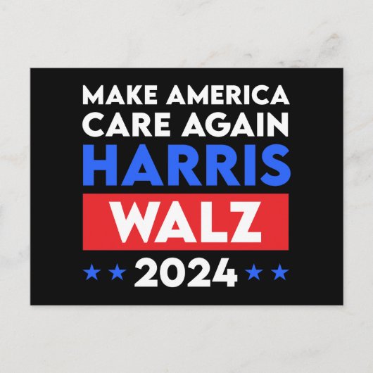 Harris Walz 2024 Make America Care opnieuw Briefkaart (Voorkant)