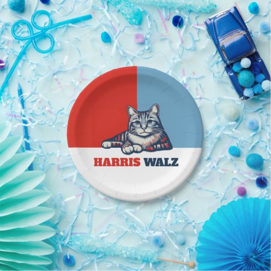 Harris Walz 2024, natuurlijk Cat Papieren Bordje (Feest)