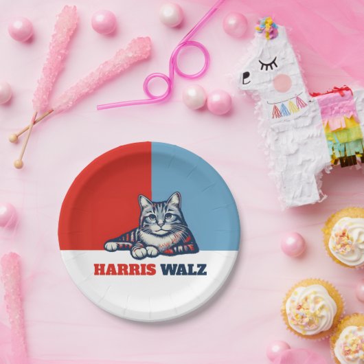 Harris Walz 2024, natuurlijk Cat Papieren Bordje (Feest)