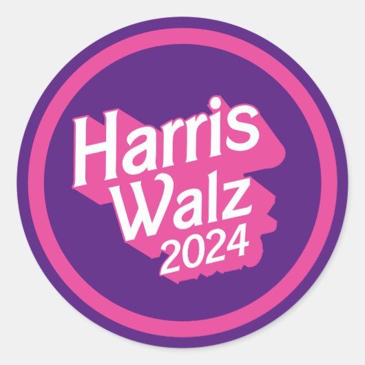 Harris Walz 2024 Pink Ronde Sticker (Voorkant)
