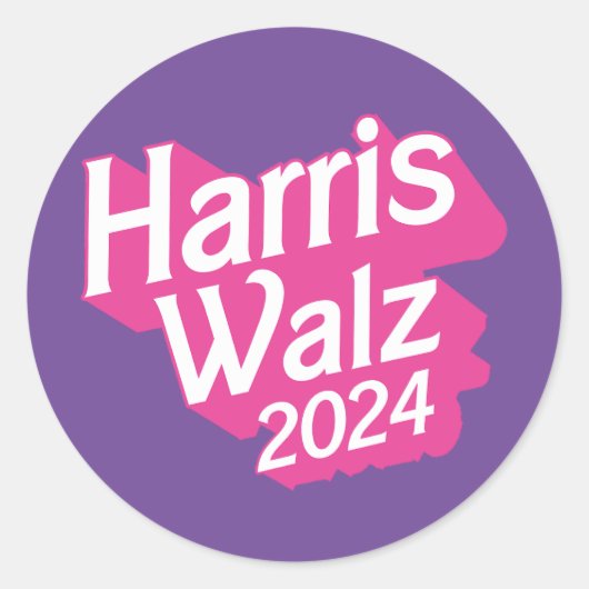 Harris Walz 2024 Pink Ronde Sticker (Voorkant)