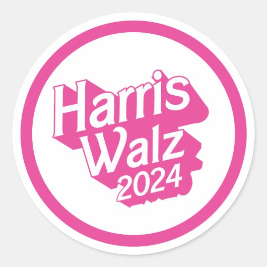 Harris Walz 2024 Pink Ronde Sticker (Voorkant)