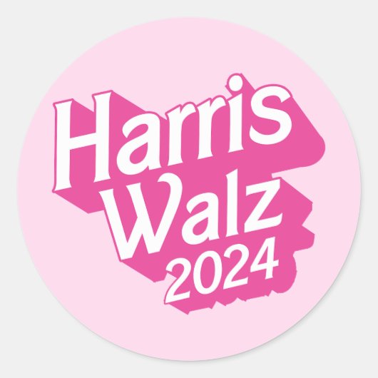 Harris Walz 2024 Pink Ronde Sticker (Voorkant)