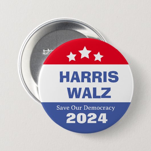 Harris Walz 2024: Red onze democratie Ronde Button 7,6 Cm (Voorkant /achterkant)