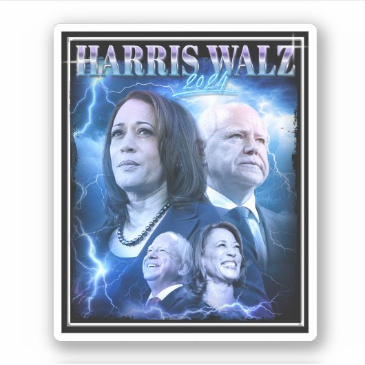 Harris Walz 2024 Retro 90s Style Sticker (Voorkant)