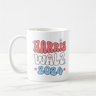 Harris Walz 2024 Retro Hippie Style Koffiemok