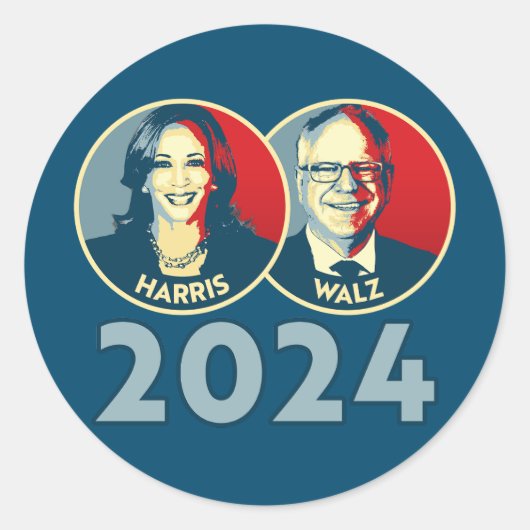 Harris Walz 2024 Ronde Sticker (Voorkant)
