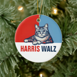 Harris Walz 2024 - Rood Blauw Keramisch Ornament