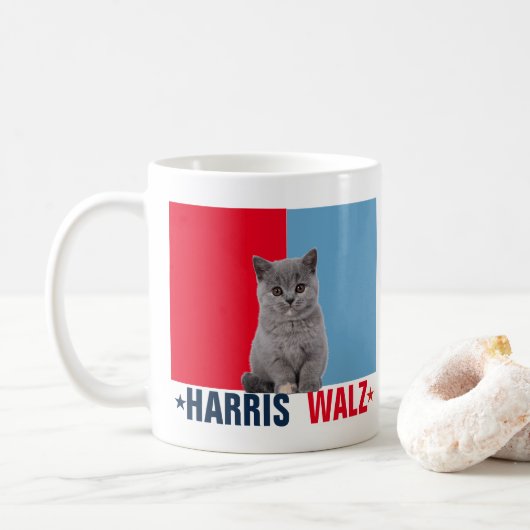 Harris Walz 2024 - Rood Blauw Koffiemok (Met donut)