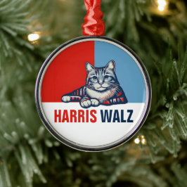 Harris Walz 2024 - Rood Blauw Metalen Ornament