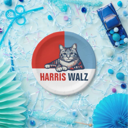 Harris Walz 2024 - Rood Blauw Papieren Bordje (Feest)