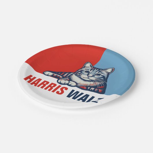 Harris Walz 2024 - Rood Blauw Papieren Bordje (Gekanteld)