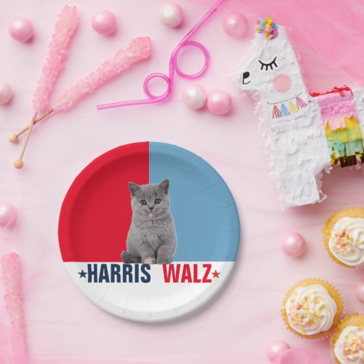 Harris Walz 2024 - Rood Blauw Papieren Bordje (Feest)