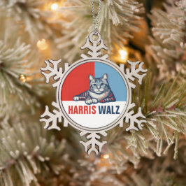 Harris Walz 2024 - Rood Blauw Tin Sneeuwvlok Ornament